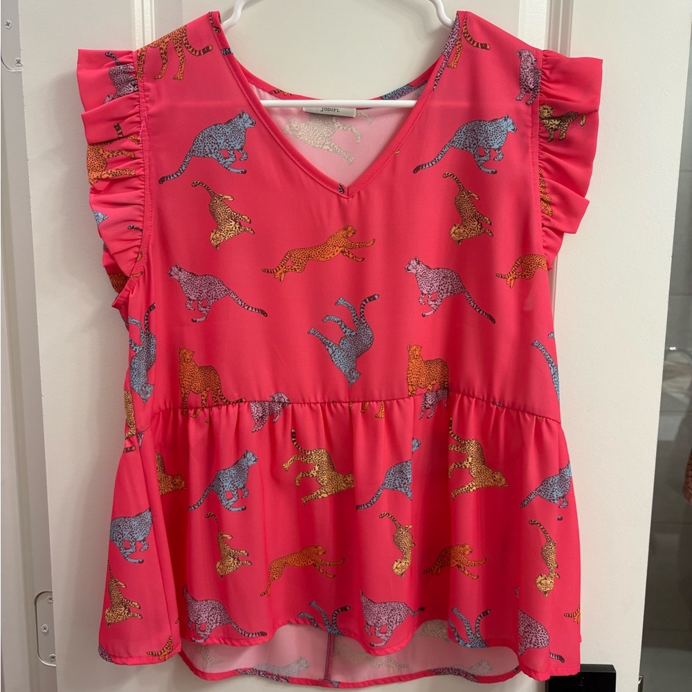 JODIFL Pink Blouse with Leopard Print